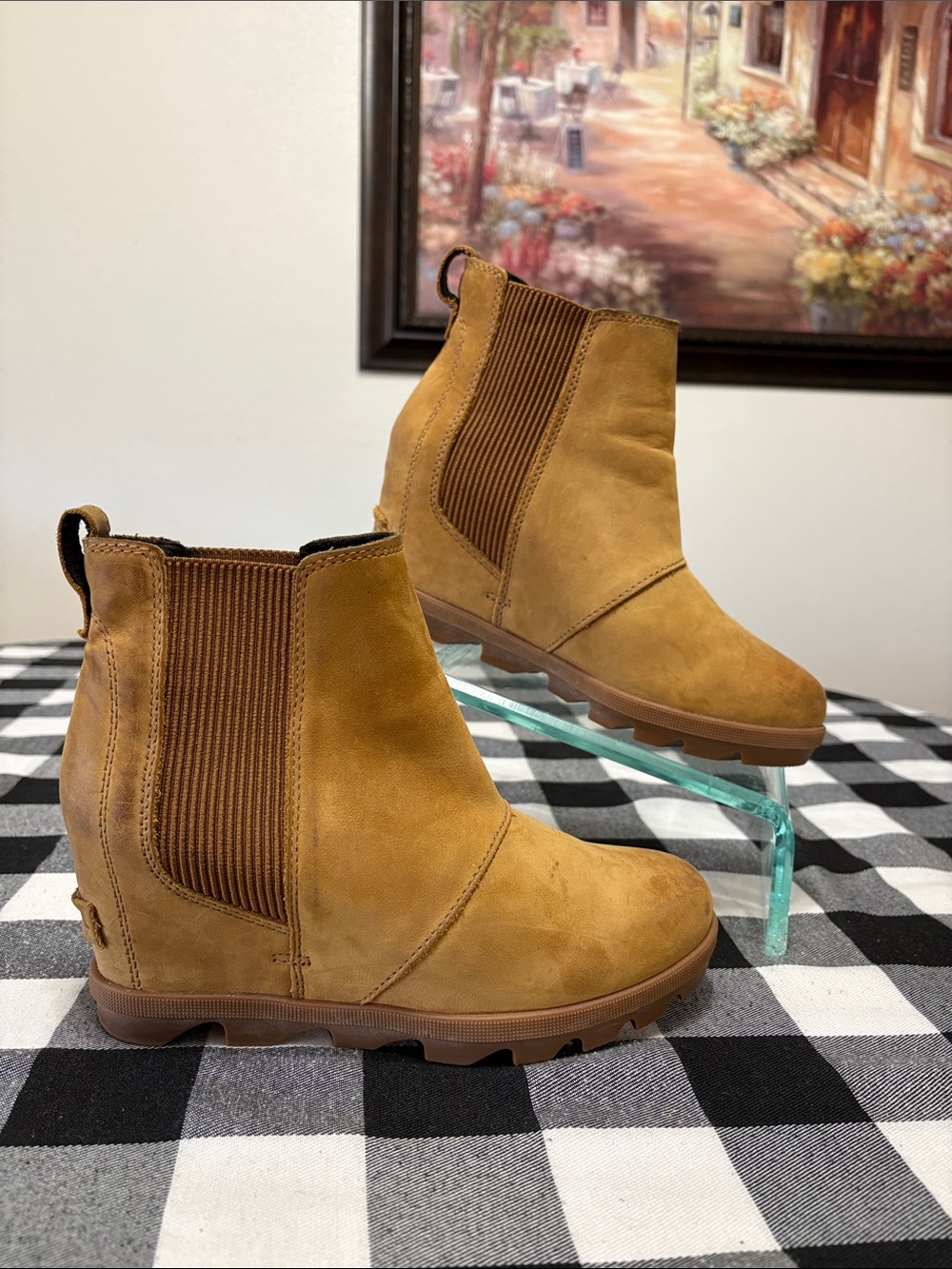 Sorel Joan of Arctic Wedge II Chelsea Nubuck Tan Leather Ankle Boot 7 NL3022-224